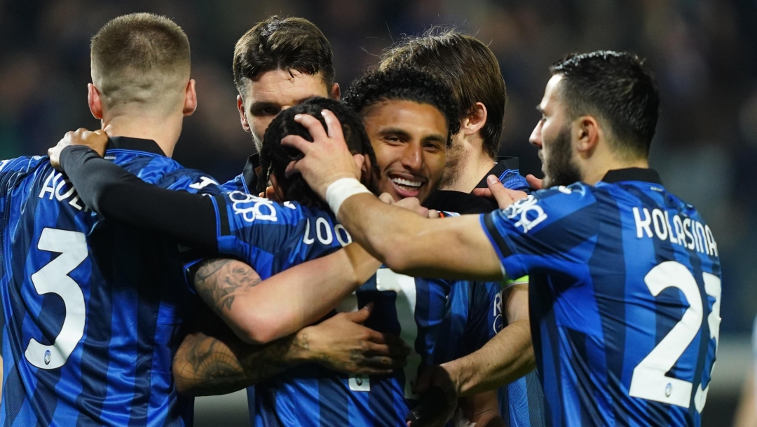 Atalanta’s Ademola Lookman  celebrates after scoring for the 1-1  during the UEFA Europa League soccer match between Atalanta BC and Sporting Lisboa at Gewiss Stadium in Bergamo -Italy - Thursday, March 14, 2024. Sport - Soccer . (Photo by Spada/LaPresse)