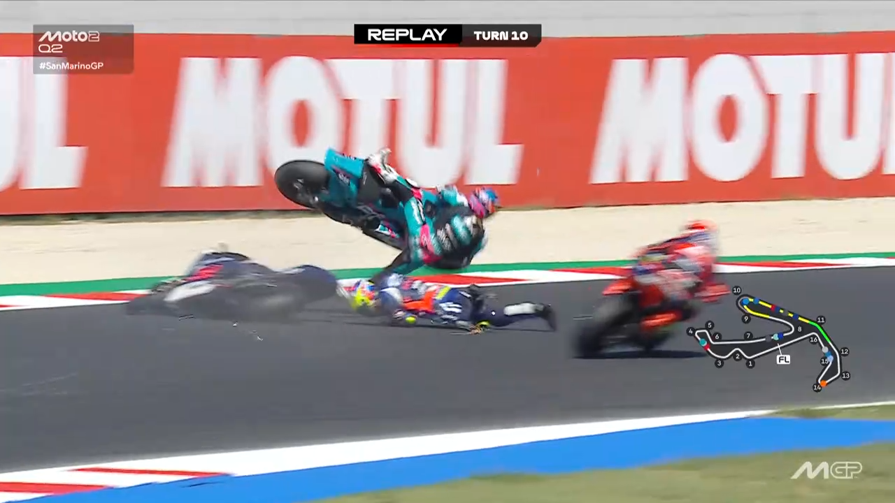 moto2 caduta nel q2 di misano la moto di fernandez sfiora alonso da Video.gazzetta.it moto2 caduta nel q2 di misano la moto di fernandez sfiora alonso