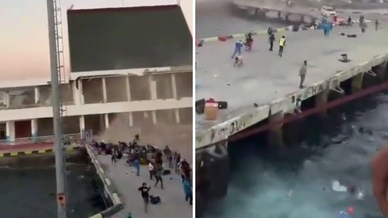 Terremoto in Indonesia, paura al porto: l’edificio crolla e le persone finiscono in acqua