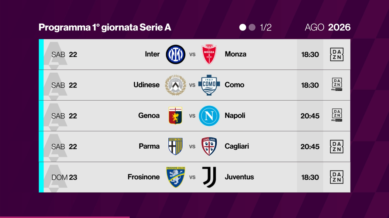 Serie A, il calendario dalla prima alla terza giornata con i canali tv