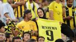 Fans gather at at Al-Ittihad's stadium in Jeddah to welcome Former Real Madrid striker Karim Benzema, on June 8, 2023. Benzema was unveiled as an Al-Ittihad player in front of thousands of fans in Saudi Arabia on June 8, a day after the oil-rich kingdom just failed to reel in Lionel Messi. (Photo by AFP)