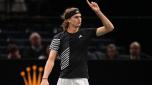 Germany's Alexander Zverev gestures during his men's singles match against Hungary's Marton Fucsovics on day two of the Paris ATP Masters 1000 tennis tournament at the Accor Arena - Palais Omnisports de Paris-Bercy - in Paris on October 31, 2023. (Photo by Dimitar DILKOFF / AFP)