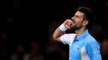 PARIS, FRANCE - NOVEMBER 04:  Novak Djokovic of Serbia celebrates winning after his semi final match against Andrey Rublev of Russia during Day Six of the Rolex Paris Masters ATP Masters 1000 at Palais Omnisports de Bercy on November 04, 2023 in Paris, France. (Photo by Dean Mouhtaropoulos/Getty Images)