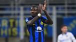 MILAN, ITALY - NOVEMBER 12: Marcus Thuram of FC Internazionale greets the fans during the Serie A TIM match between FC Internazionale and Frosinone Calcio at Stadio Giuseppe Meazza on November 12, 2023 in Milan, Italy. (Photo by Mattia Ozbot - Inter/Inter via Getty Images)