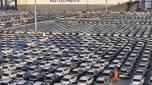 FILE - This aerial view shows new cars waiting to be exported at a dockyard in Yantai in eastern China's Shandong province on Nov. 2, 2023. China?s exports rose in November, the first increase since April, while imports fell, according to customs data released Thursday, Dec. 7, 2023. (Chinatopix via AP, File)