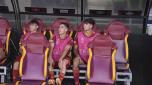 ROME, ITALY - OCTOBER 05: AS Roma players Niccolò Pisilli, Mattia Mannini and Francesco D'Alessio during the UEFA Europa League 2023/24 match between AS Roma v Servette FC at Stadio Olimpico on October 05, 2023 in Rome, Italy. (Photo by Luciano Rossi/AS Roma via Getty Images)