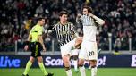 TURIN, ITALY - JANUARY 04: Andrea Cambiaso of Juventus jokes with teammate Fabio Miretti after his goal during the Coppa Italia Round of 16 match between Juventus FC v US Salernitana at Allianz Stadium on January 04, 2024 in Turin, Italy. (Photo by Daniele Badolato - Juventus FC/Juventus FC via Getty Images)