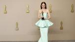 epa11213501 Emma Stone, winner of the Best Actress in a Leading Role award for 'Poor Things,' holds her Oscar in the press room during the 96th annual Academy Awards ceremony at the Dolby Theatre in the Hollywood neighborhood of Los Angeles, California, USA, 10 March 2024. The Oscars are presented for outstanding individual or collective efforts in filmmaking in 23 categories.  EPA/ALLISON DINNER