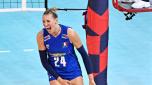 Ekaterina Antropova of Italy celebrates during the CEV EuroVolley 2023 match between Italy and France at the Palazzo Wanny in Florence, Italy, 29 August 2023.
ANSA/CLAUDIO GIOVANNINI