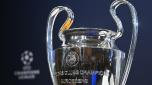 The trophy is displayed ahead of the 2023-2024 UEFA Champions League football tournament quarter-finals and semi-finals draw at the House of European Football in Nyon, on March 15, 2024. (Photo by Fabrice COFFRINI / AFP)