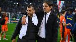 UDINE, ITALY - APRIL 08:  Head coach of FC Internazionale Simone Inzaghi celebrates with Henrikh Mkhitaryan the win at the end of the Serie A TIM match between Udinese Calcio and FC Internazionale - Serie A TIM  at Dacia Arena on April 08, 2024 in Udine, Italy. (Photo by Mattia Ozbot - Inter/Inter via Getty Images)