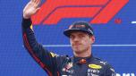 Red Bull driver Max Verstappen of the Netherlands celebrates after he clocked the fastest time during a sprint race at the Enzo and Dino Ferrari racetrack, in Imola, Italy, Saturday, April 23, 2022. The Italy's Emilia Romagna Formula One Grand Prix will be held on Sunday. (Guglielmo Mangiapane, Pool via AP)