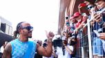 MONTE-CARLO, MONACO - MAY 28: Lewis Hamilton of Great Britain and Mercedes greets fans at the circuit prior to final practice ahead of the F1 Grand Prix of Monaco at Circuit de Monaco on May 28, 2022 in Monte-Carlo, Monaco. (Photo by Clive Rose/Getty Images)
