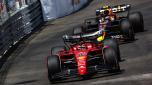 MONTE-CARLO, MONACO - MAY 28: Charles Leclerc of Monaco driving the (16) Ferrari F1-75 leads Sergio Perez of Mexico driving the (11) Oracle Red Bull Racing RB18 during final practice ahead of the F1 Grand Prix of Monaco at Circuit de Monaco on May 28, 2022 in Monte-Carlo, Monaco. (Photo by Eric Alonso/Getty Images)