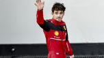 epa10008076 Monaco's Formula One driver Charles Leclerc of Scuderia Ferrari reacts after taking pole position in qualifying of the Formula One Grand Prix of Azerbaijan at the Baku City Circuit in Baku, Azerbaijan, 11 June 2022. The Formula One Grand Prix of Azerbaijan will take place on 12 June 2022.  EPA/Hamad Mohammed / POOL