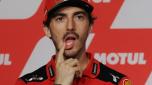 Ducati Lenovo team rider Francesco Bagnaia of Italy listens to a question during a pre-event press conference at the MotoGP Japanese Grand Prix in the Twin Ring Motegi circuit in Motegi, Tochigi prefecture on September 22, 2022. (Photo by Toshifumi KITAMURA / AFP)