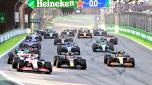 Haas F1 Team's Danish driver Kevin Magnussen leads the pack after the start of the sprint qualifying  at the Autodromo Jose Carlos Pace racetrack, also known as Interlagos, in Sao Paulo, Brazil, on November 12, 2022, ahead of the Formula One Brazil Grand Prix. (Photo by EVARISTO SA / AFP)