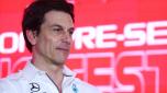 BAHRAIN, BAHRAIN - FEBRUARY 23: Mercedes GP Executive Director Toto Wolff attends the Team Principals Press Conference during day one of F1 Testing at Bahrain International Circuit on February 23, 2023 in Bahrain, Bahrain. (Photo by Dan Istitene/Getty Images)