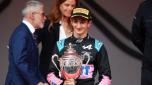 Gabriele Minì festeggia sul podio la vittoria nella Feature Race della F3 a Monaco. Fia Formula 3