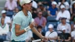 Jannik Sinner, of Italy, reacts during a match against Stan Wawrinka, of Switzerland, during the third round of the U.S. Open tennis championships, Saturday, Sept. 2, 2023, in New York. (AP Photo/Andres Kudacki)