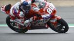 Colombian rider David Alonso of the Gaviota GASGAS Aspar M3 steers his motorcycle during the Moto 3 race of the British Motorcycle Grand Prix at the Silverstone racetrack, in Silverstone, England, Sunday, Aug. 6, 2023. (AP Photo/Rui Vieira)