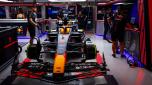 SINGAPORE, SINGAPORE - SEPTEMBER 16: The car of Max Verstappen of the Netherlands and Oracle Red Bull Racing is seen in the garage prior to qualifying ahead of the F1 Grand Prix of Singapore at Marina Bay Street Circuit on September 16, 2023 in Singapore, Singapore. (Photo by Mark Thompson/Getty Images)