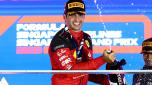 SINGAPORE, SINGAPORE - SEPTEMBER 17: Race winner Carlos Sainz of Spain and Ferrari celebrates on the podium during the F1 Grand Prix of Singapore at Marina Bay Street Circuit on September 17, 2023 in Singapore, Singapore. (Photo by Clive Rose/Getty Images)