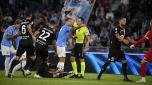 The referee Rosario Abisso (R) shows a yellow card to LazioÕs Ciro Immobile (L) during the Serie A soccer match between SS Lazio and AC Monza at the Olimpico stadium in Rome, Italy, 23 September 2023. ANSA/RICCARDO ANTIMIANI