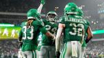 PHILADELPHIA, PENNSYLVANIA - NOVEMBER 26: James Bradberry #24 of the Philadelphia Eagles celebrates with teammates after an interception during the fourth quarter against the Buffalo Bills at Lincoln Financial Field on November 26, 2023 in Philadelphia, Pennsylvania.   Mitchell Leff/Getty Images/AFP (Photo by Mitchell Leff / GETTY IMAGES NORTH AMERICA / Getty Images via AFP)