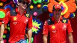 MEXICO CITY, MEXICO - OCTOBER 29: Charles Leclerc of Monaco and Ferrari and Carlos Sainz of Spain and Ferrari look on from the drivers parade prior to the F1 Grand Prix of Mexico at Autodromo Hermanos Rodriguez on October 29, 2023 in Mexico City, Mexico. (Photo by Mark Thompson/Getty Images)