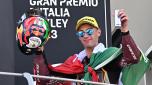 Italian rider Tony Arbolino celebrates his second place of the Moto2 race of the Motorcycling Grand Prix of Italy at the Mugello circuit in Scarperia, central Italy, 11 June 2023. ANSA/CLAUDIO GIOVANNINI