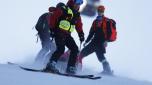 Slovakia's Petra Vlhova is carried down with a toboggan after falling during the first run of an alpine ski, women's World Cup giant slalom race, in Jasna, Slovakia, Saturday, Jan. 20, 2024. (AP Photo/Giovanni Maria Pizzato)