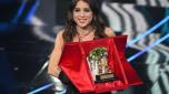 Italian singer Angelina Mango poses with the trophy after winning the Sanremo Italian Song Festival at the Ariston theatre during the 74th Sanremo Italian Song Festival, Sanremo, Italy, 10 February 2024. The music festival will run from 06 to 10 February 2024. ANSA/ETTORE FERRARI