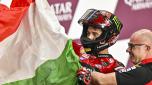 epa11212020 Italian MotoGP rider Francesco Bagnaia of Ducati Lenovo Team celebrates after winning the Motorcycling Grand Prix of Qatar at the Losail International Circuit in Doha, Qatar, 10 March 2024  EPA/NOUSHAD THEKKAYIL