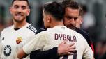 AS Roma’s Daniele de Rossi and AS Paulo Dybala  during   the Europa League soccer  match between Ac Milan and As Roma at the San Siro Stadium in Milan , Italy - Thursday , April 11 2024. Sport - Soccer . (Photo by Spada/LaPresse)