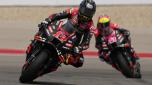 MotoGP rider Maverick Vinales (12), of Spain, steers through a turn during qualifying for the MotoGP Grand Prix of the Americas motorcycle race at the Circuit of the Americas, Saturday, April 13, 2023, in Austin, Texas. (AP Photo/Eric Gay)