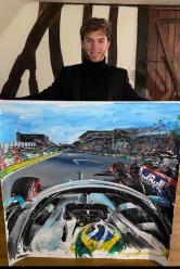 Gasly con il dipinto  della  volata  contro Hamilton a  Interlagos 2019