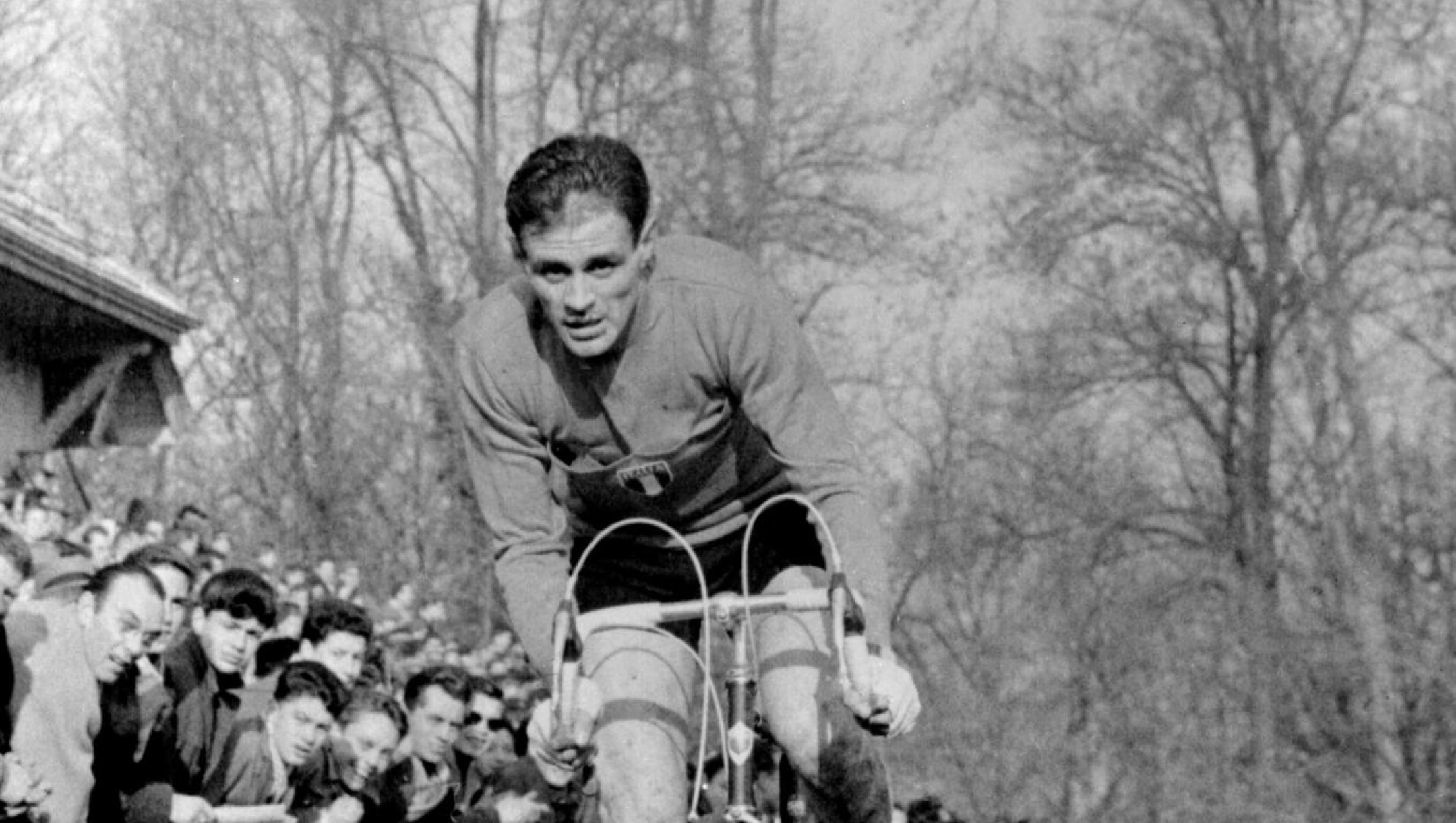 17 FEB 1959:  RENATO LONGO (ITA) ITALIAN CYCLIST WINNING A CYCLO-CROSS RACE IN GENEVA. Mandatory Credit: Allsport Hulton/Archive