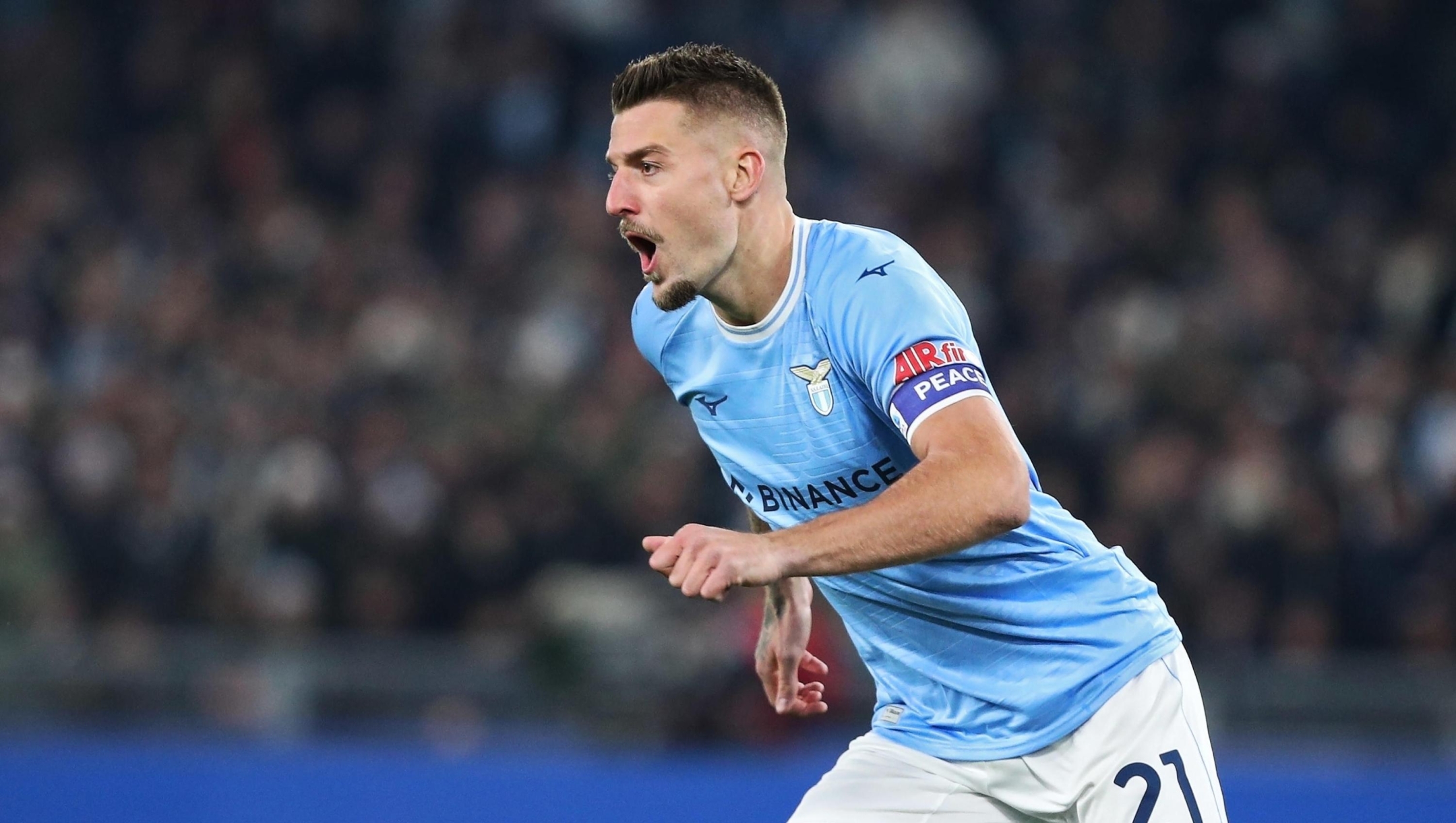 Sergej Milinkovic Savic of Lazio celebrates after scoring 1-0 goal during the Italian soccer match between SS Lazio and AC Milan at Olimpico stadium in Rome, Italy, 24 January 2023. ANSA/FEDERICO PROIETTI