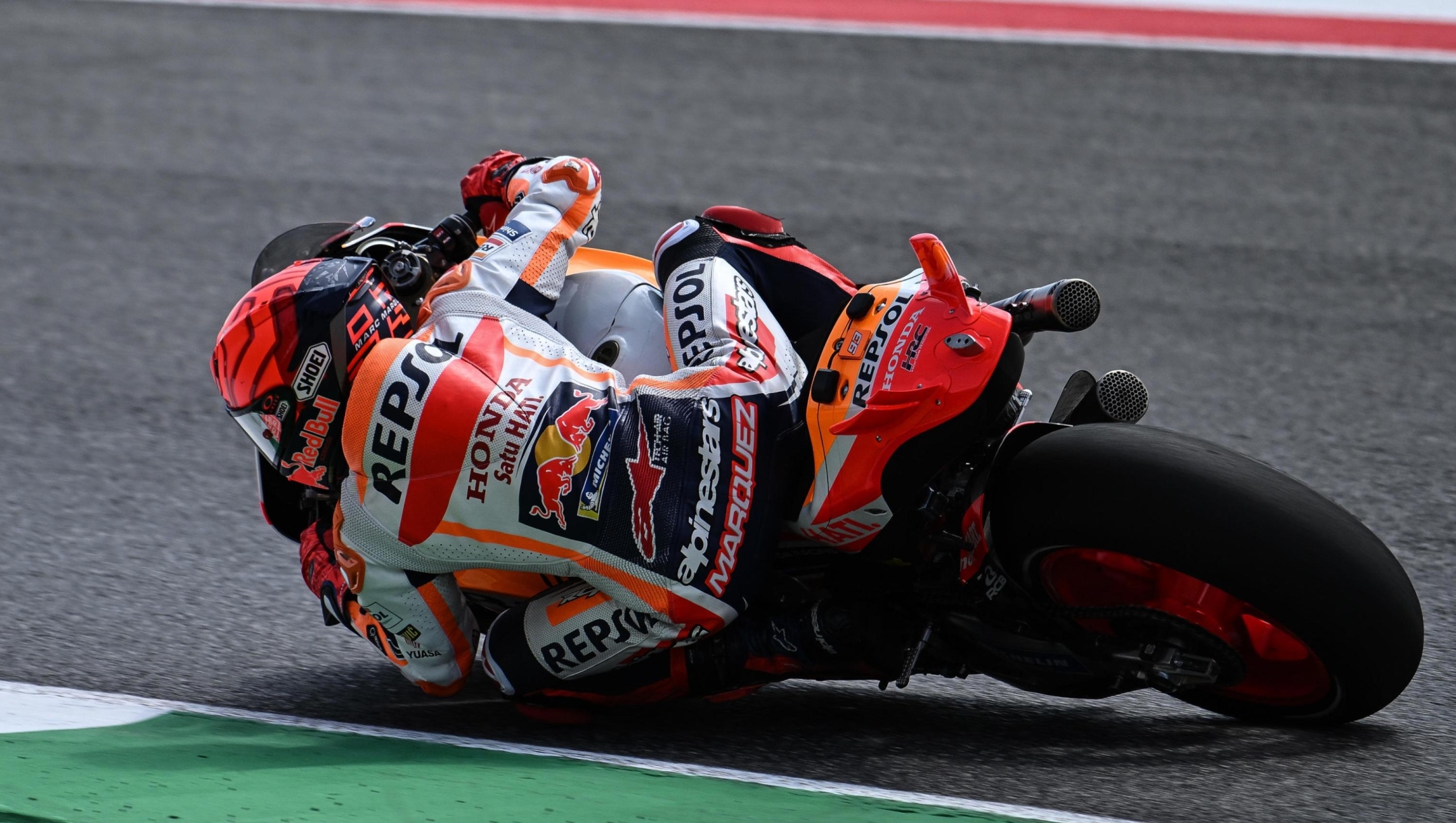 Spanish rider Marc Marquez of Repsol Honda Team in action during the free practice session of the Motorcycling Grand Prix of Italy at the Mugello circuit in Scarperia, central Italy, 9 June 2023. ANSA/CLAUDIO GIOVANNINI