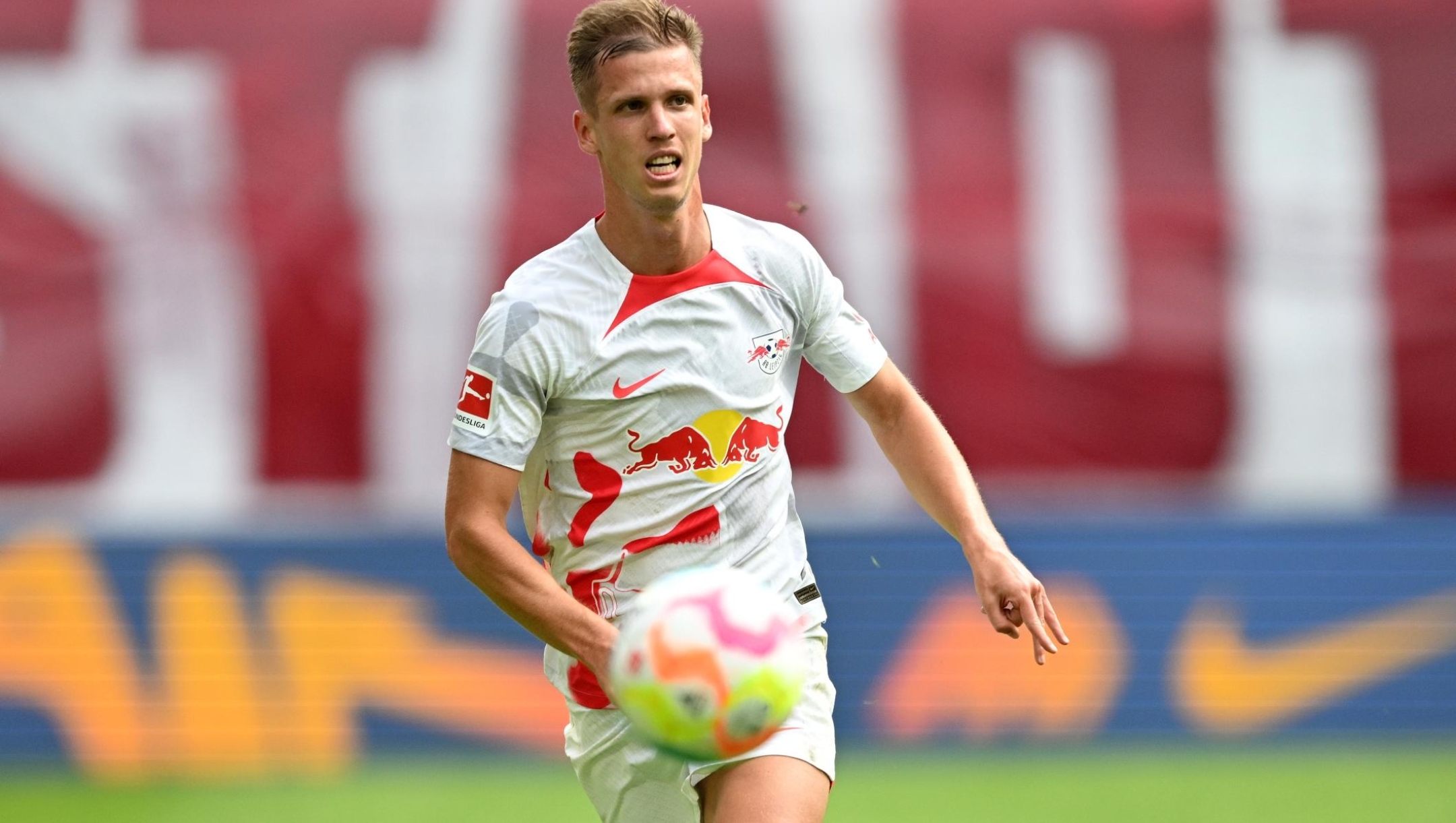 LEIPZIG, GERMANY - AUGUST 13: Dani Olmo of Leipzig in action during the Bundesliga match between RB Leipzig and 1. FC Köln at Red Bull Arena on August 13, 2022 in Leipzig, Germany. (Photo by Stuart Franklin/Getty Images)