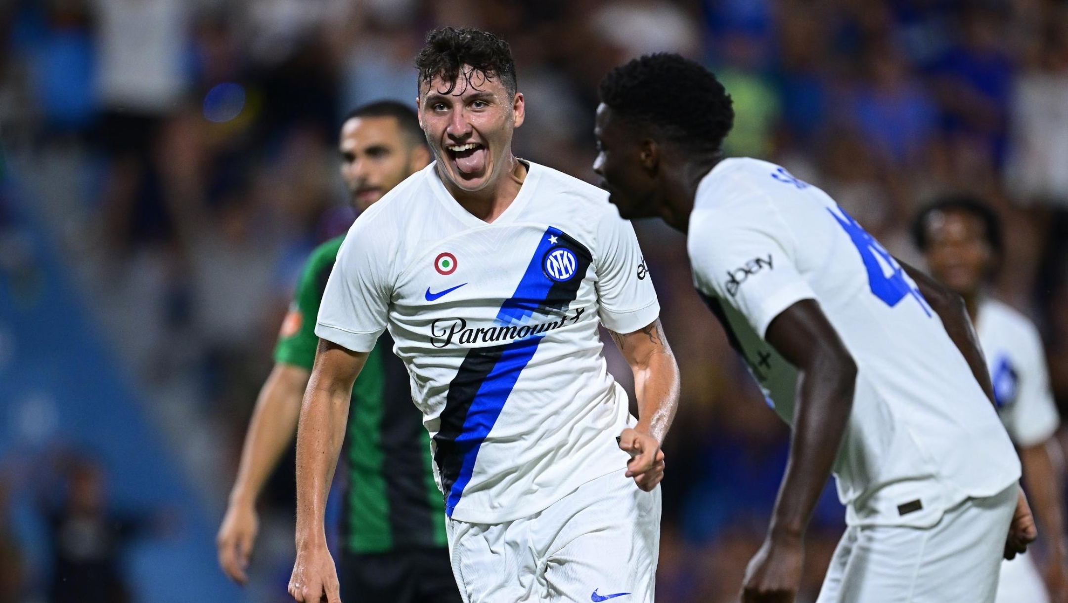 FERRARA, ITALY - AUGUST 13:  Giacomo Stabile of FC Internazionale celebrates after scoring the goal during the Pre- Season Friendly match between FC Internazionale and KF Egnatia at Stadio Paolo Mazza on August 13, 2023 in Ferrara, Italy. (Photo by Mattia Ozbot - Inter/Inter via Getty Images)
