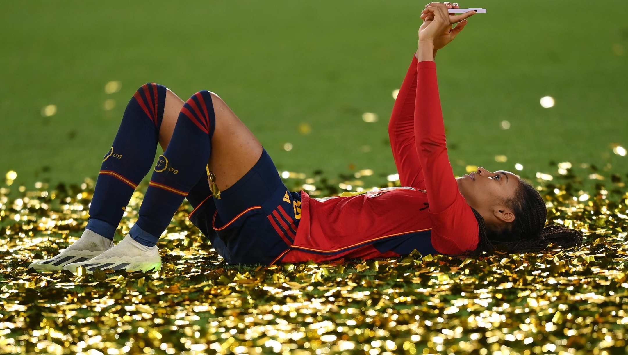 SYDNEY, AUSTRALIA - AUGUST 20: Salma Paralluelo of Spain celebrates after the team's victory in the FIFA Women's World Cup Australia & New Zealand 2023 Final match between Spain and England at Stadium Australia on August 20, 2023 in Sydney, Australia. (Photo by Justin Setterfield/Getty Images)