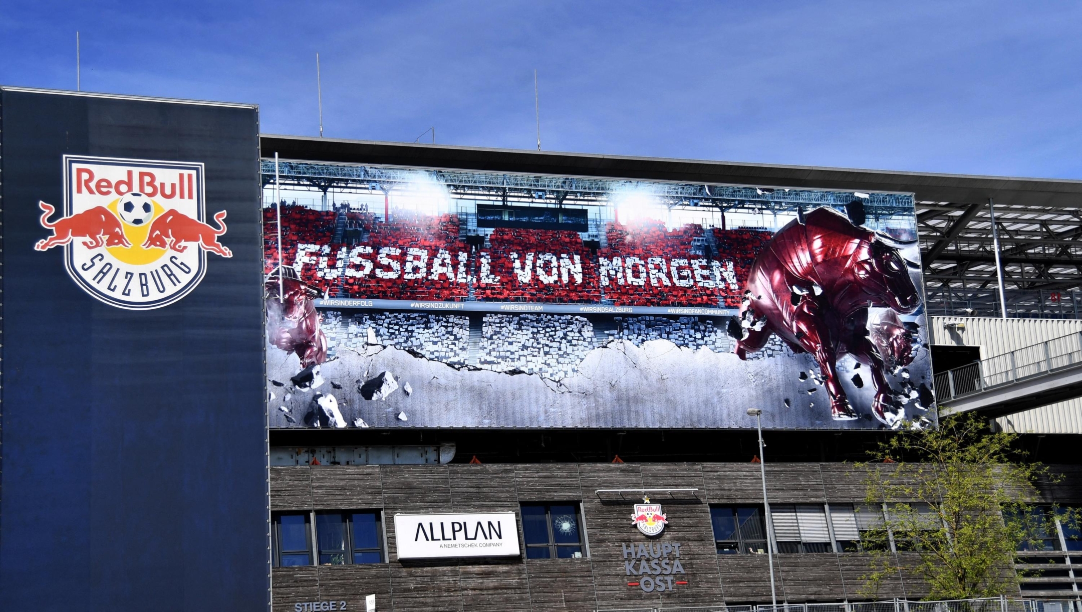 Outside view taken on April 15, 2020 shows the Red Bull Arena in Salzburg, Austria. (Photo by BARBARA GINDL / APA / AFP) / Austria OUT