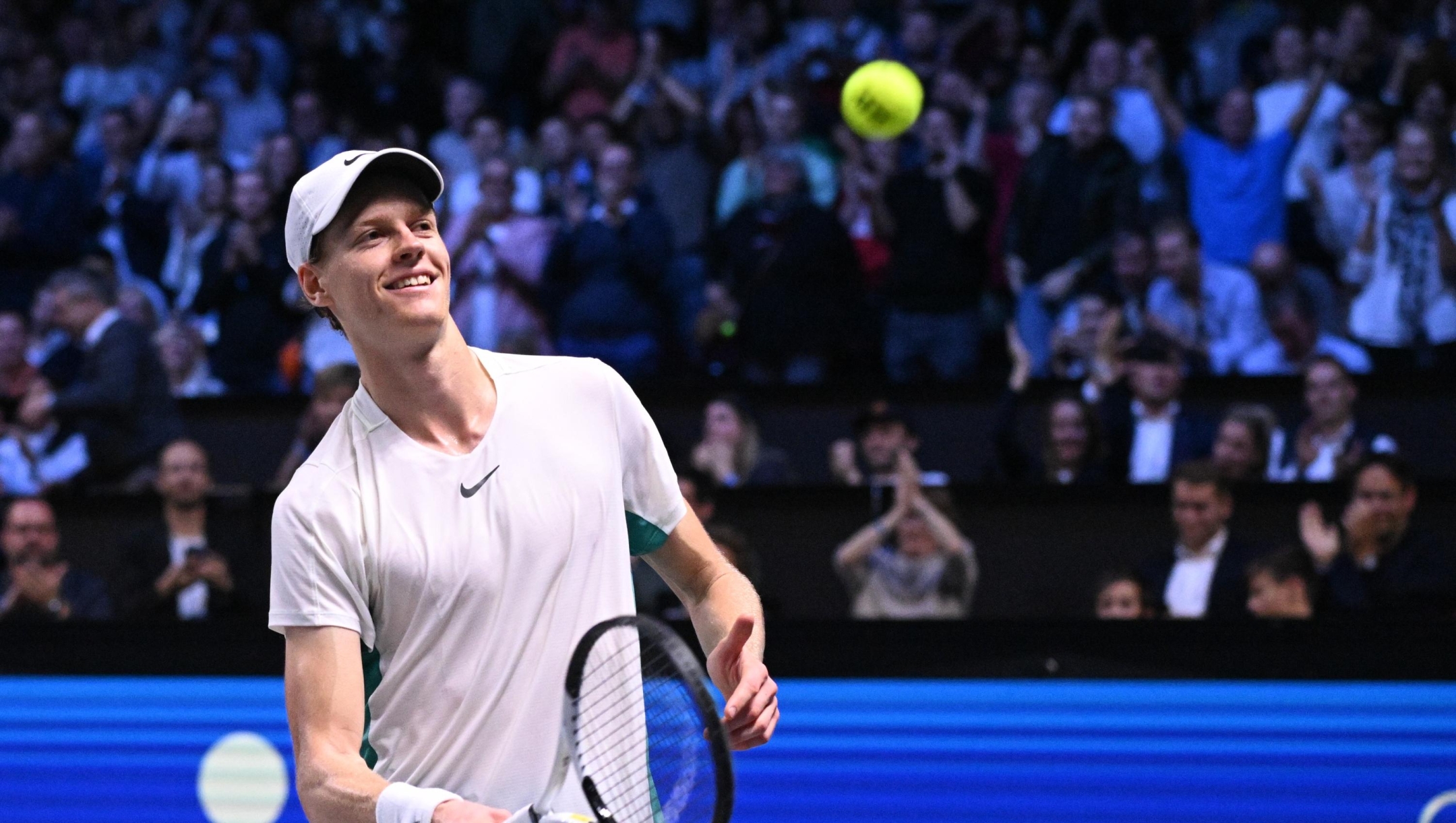 VIENNA, AUSTRIA - OCTOBER 29: Jannik Sinner of Italy celebrates after winning  his final match against Daniil Medvedev of Russia during day nine of the Erste Bank Open 2023 at Wiener Stadthalle on October 29, 2023 in Vienna, Austria. (Photo by Thomas Kronsteiner/Getty Images)