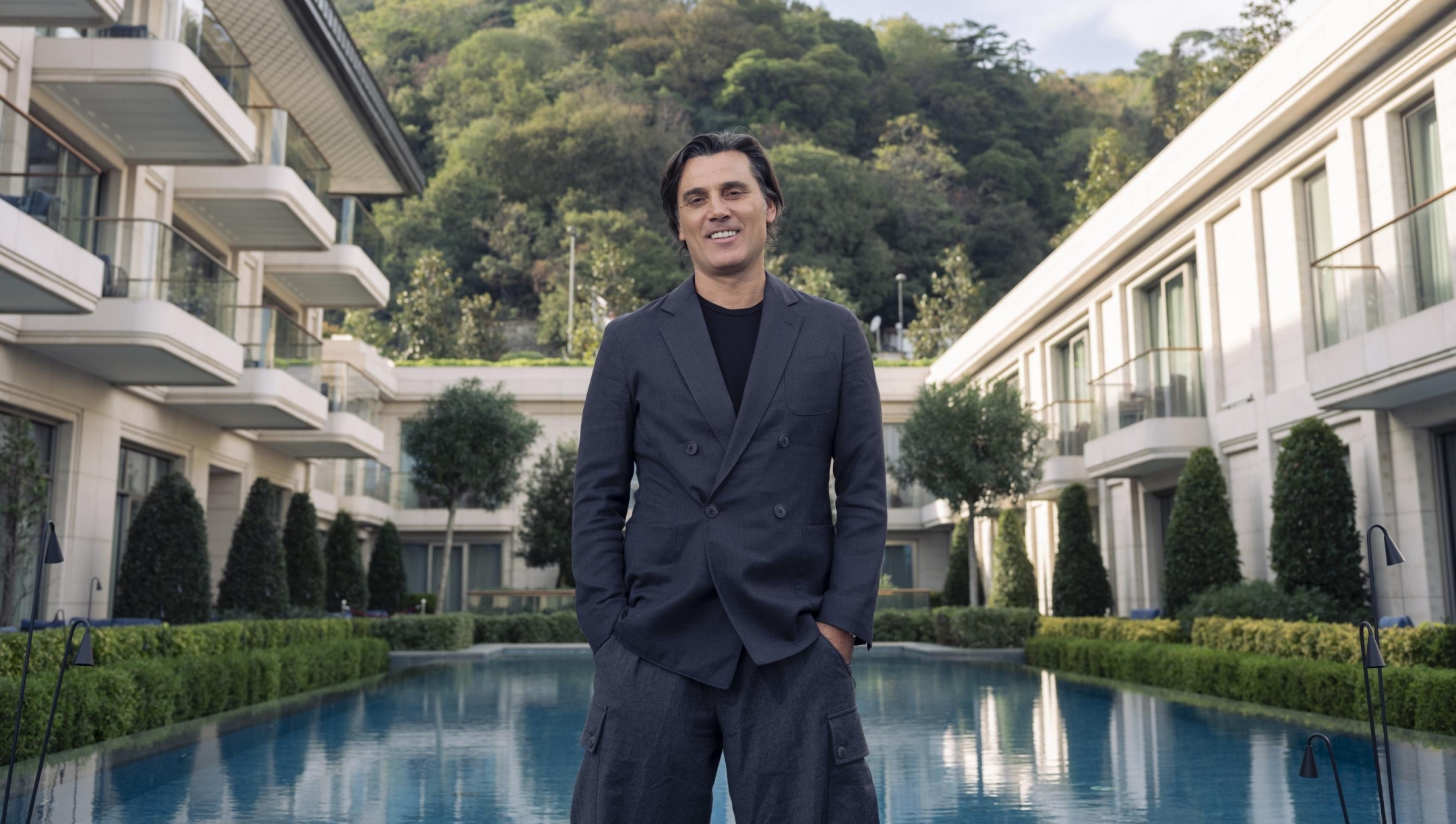 Vincenzo Montella, coach of the Turkish national football team, poses for a portrait at the Mandarin Oriental hotel in central Istanbul, where he is staying with his family whilst they are visiting.