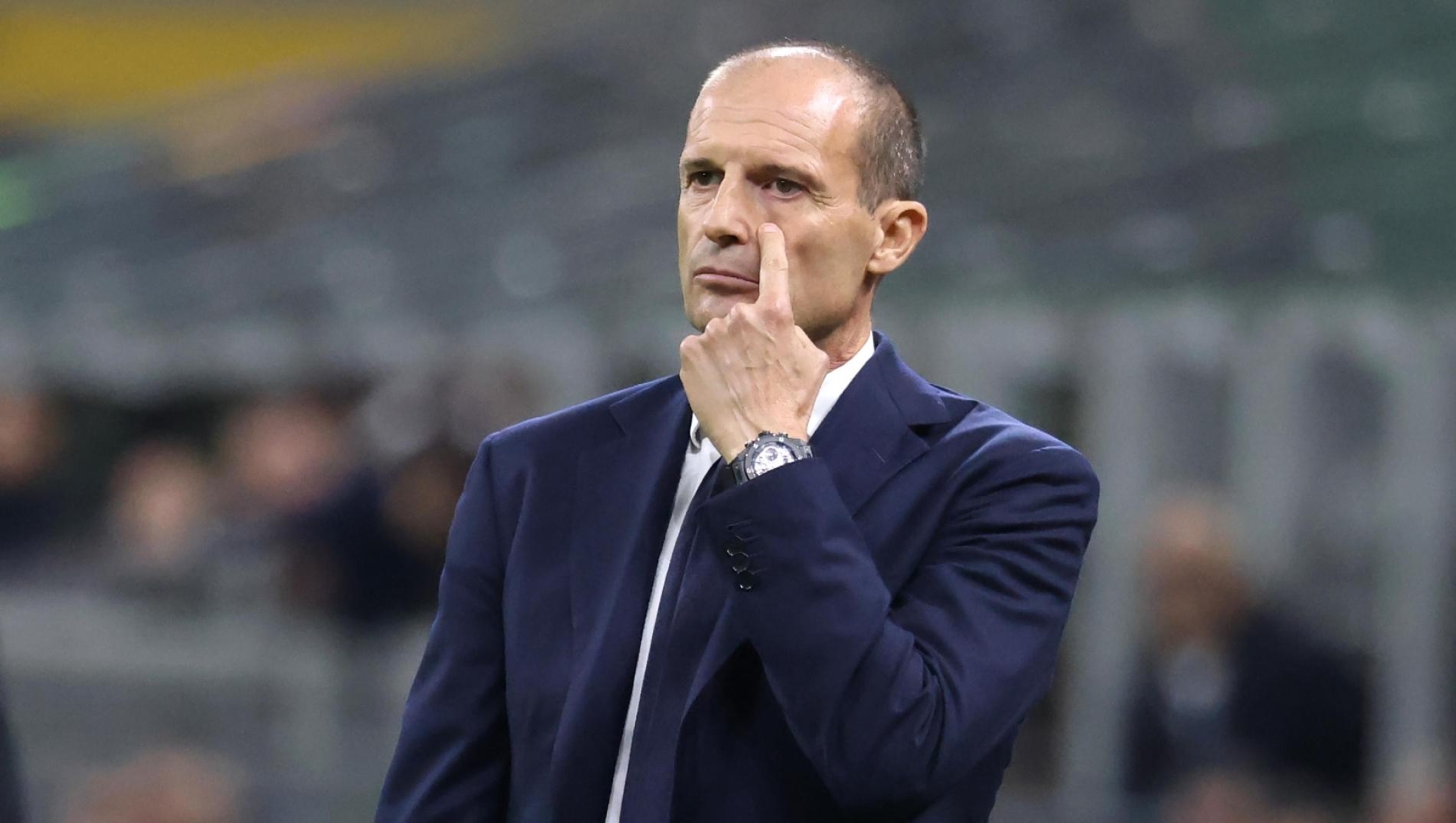 JuventusÂ?s coach Massimiliano Allegri reacts during the Italian serie A soccer match between AC Milan and Juventus at Giuseppe Meazza stadium in Milan, 22 October  2023. ANSA / MATTEO BAZZI