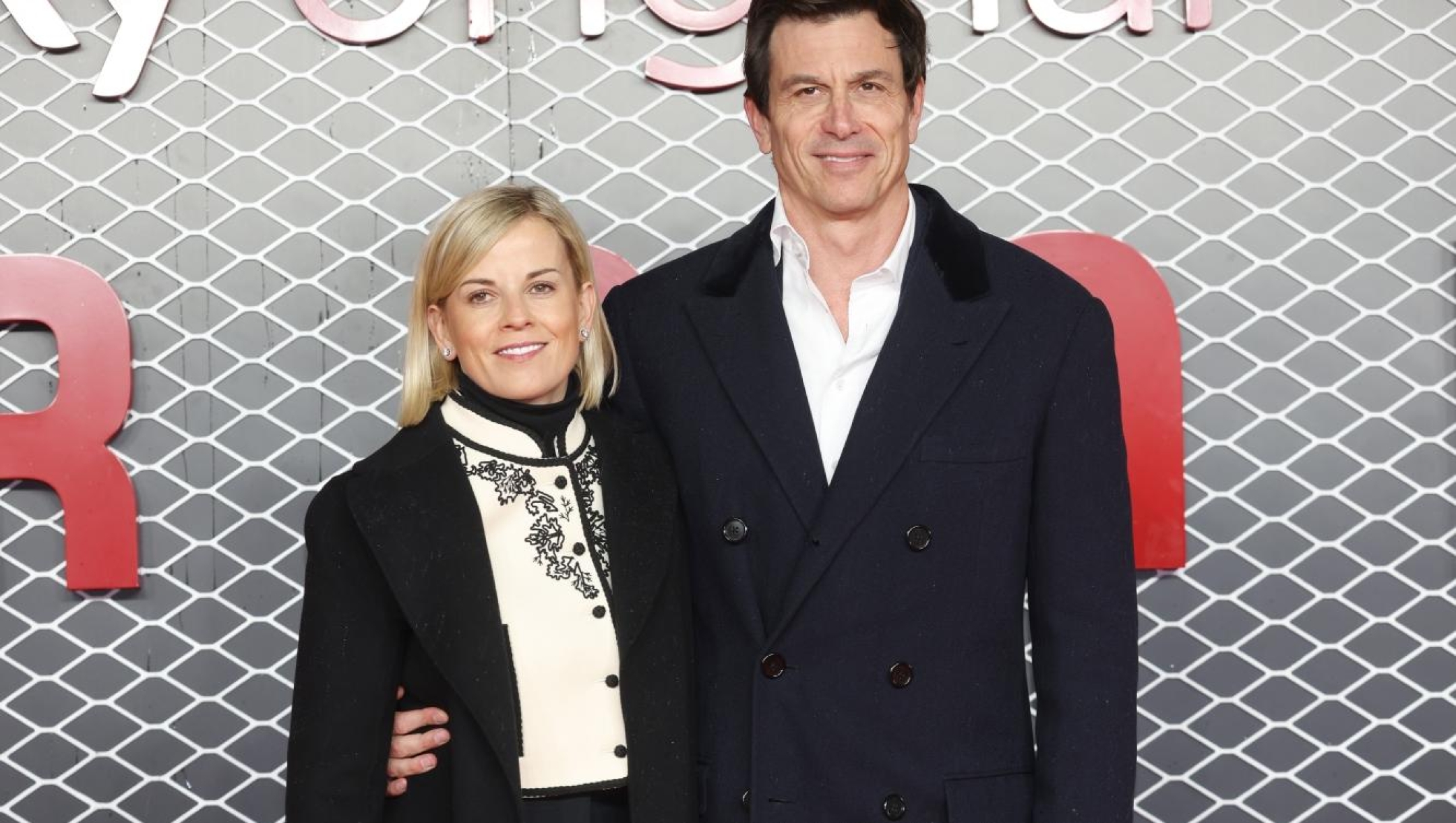 LONDON, ENGLAND - DECEMBER 04: Susie Wolff and Toto Wolff attend the "Ferrari" Sky Premiere at Odeon Luxe Leicester Square on December 04, 2023 in London, England. (Photo by Belinda Jiao/Getty Images)