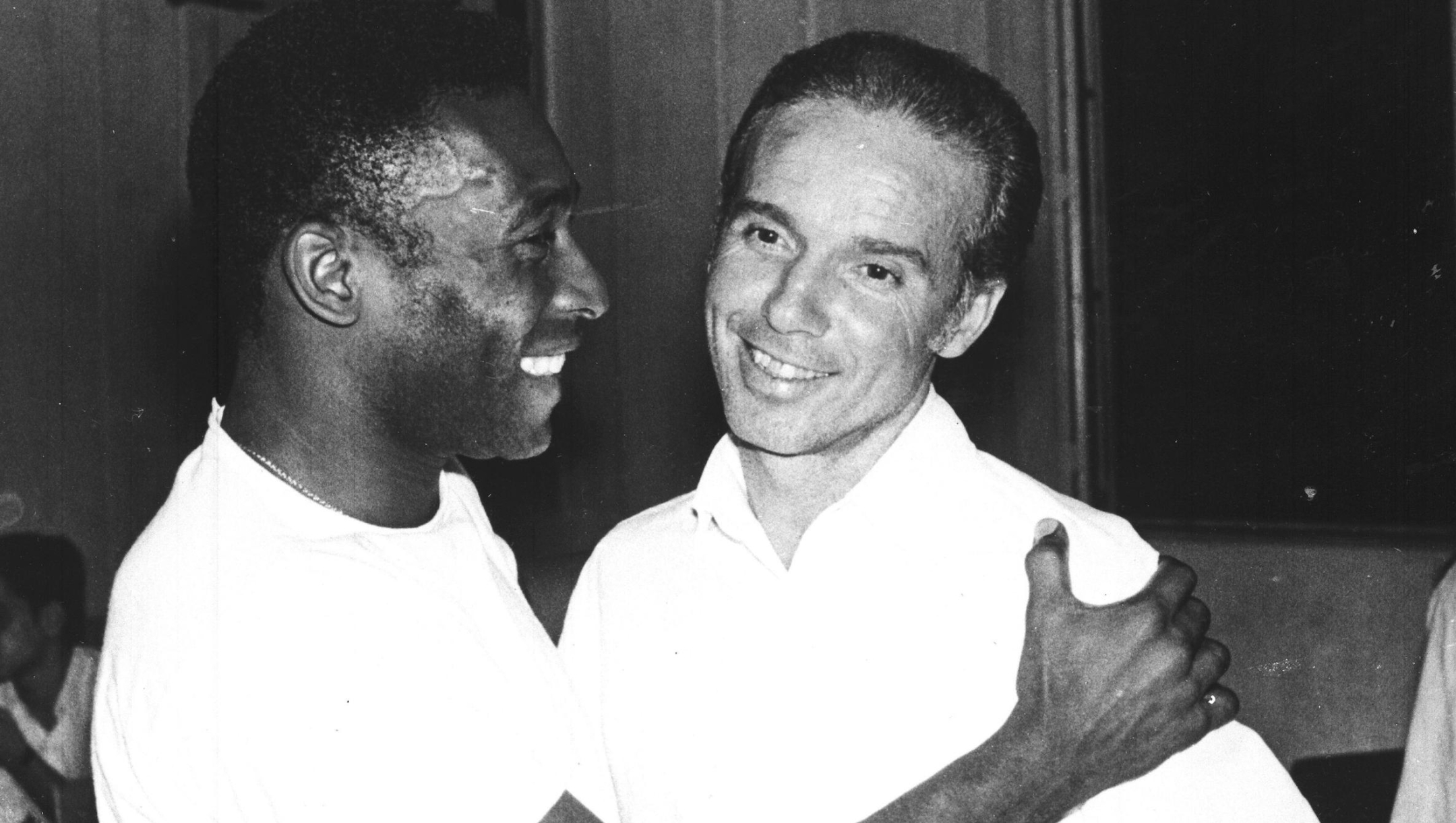 FILE - Brazil's soccer star Pele, left, embraces Mario Zagallo after the latter's appointment as coach of the Brazilian national soccer team, in Rio De Janeiro, Brazil, in March 1970. Zagallo, who reached the World Cup final a record five times, winning four, as a player and then a coach with Brazil, has died. He was 92. Brazilian soccer confederation president Ednaldo Rodrigues said in a statement in the early hours of Saturday, Jan. 5, 2024, confirming Zagallo's death that Zagallo "is one of the biggest legends" of the sport. (AP Photo, File)
