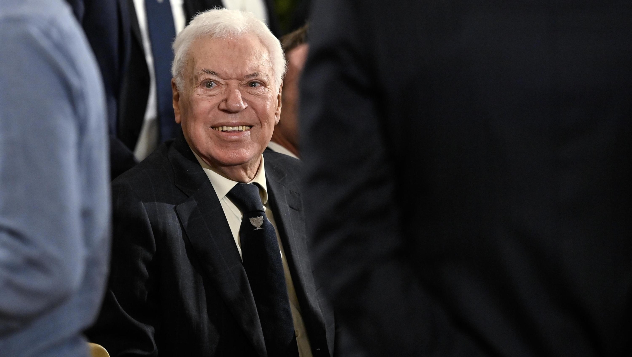 Nicola Pietrangeli durante l'incontro al Quirinale tra il presidente della Repubblica e gli azzurri vincitori della Coppa Davis, Roma, 1 febbraio 2024. ANSA/RICCARDO ANTIMIANI